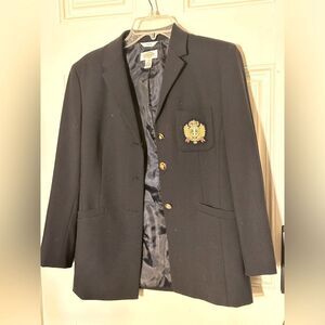 Talbots Navy Blue Textured Blazer with Coat of Arms Crest Size 6